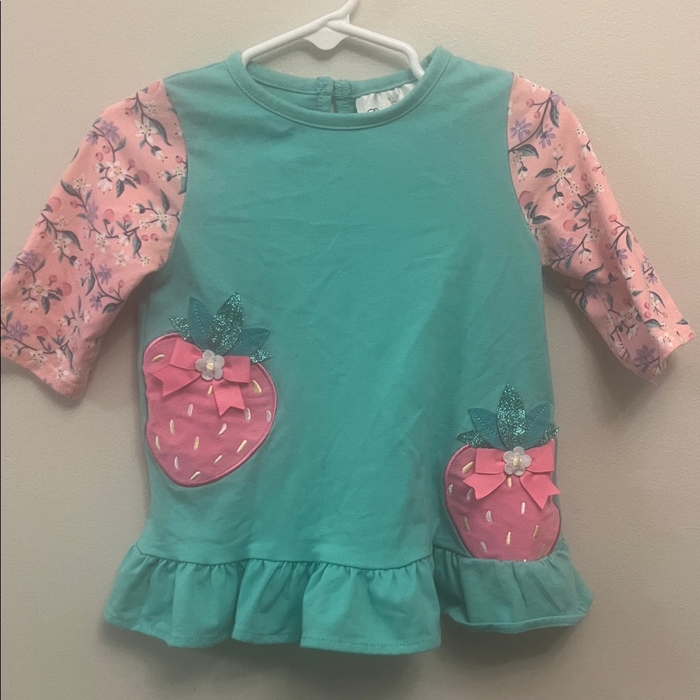 Rare Editions Teal and Pink Strawberry Top